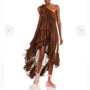 New COLLINA STRADA Runway Violet Tiered Ruffle One-shoulder Silk Chiffon Dress